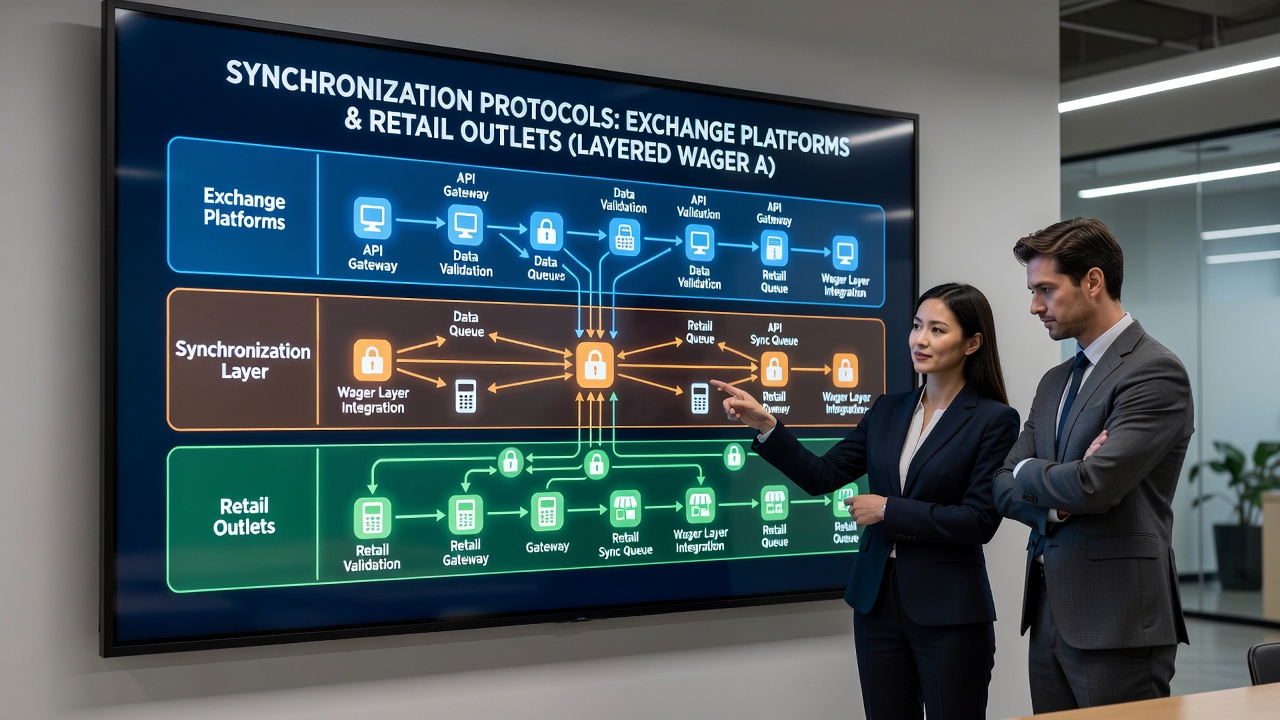 Retail betting terminal interface displaying synchronized exchange odds alongside in-store wager options