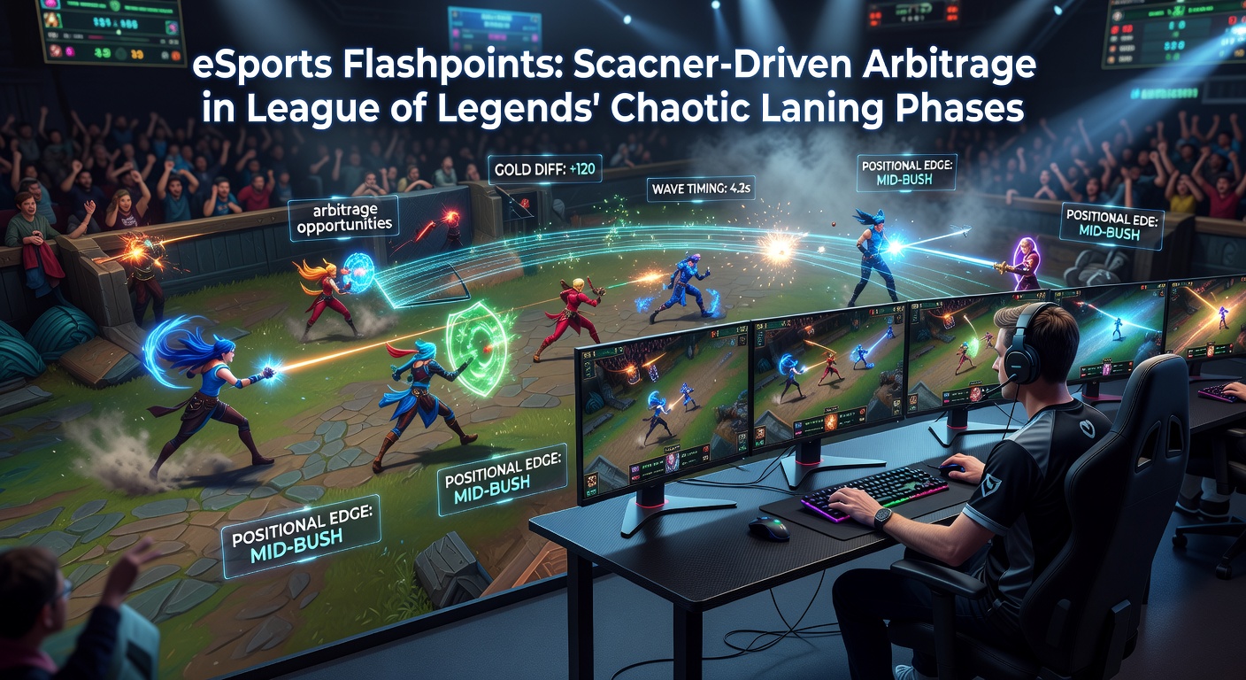 Graph illustrating arbitrage opportunity spikes during League of Legends laning phase ganks, with odds lines from multiple bookmakers diverging
