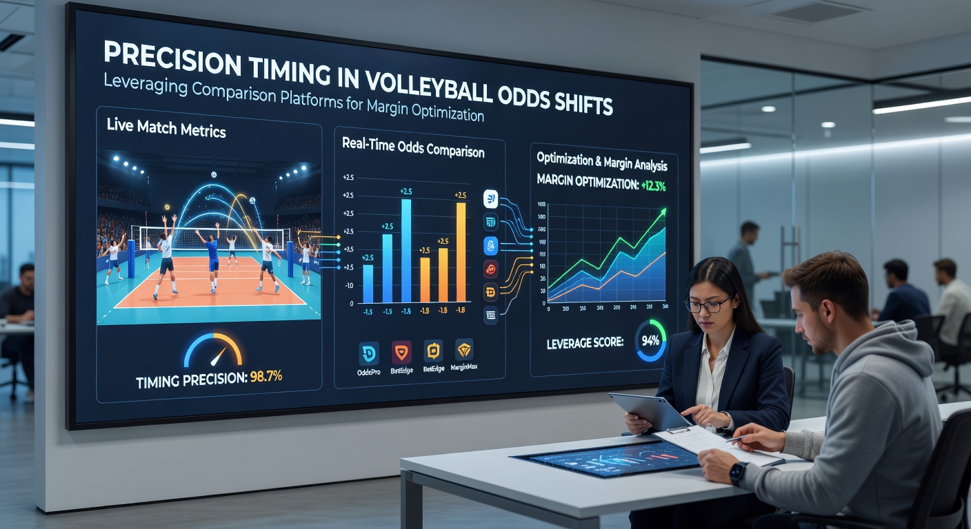 Split screen showing live volleyball action alongside real-time odds comparison dashboard