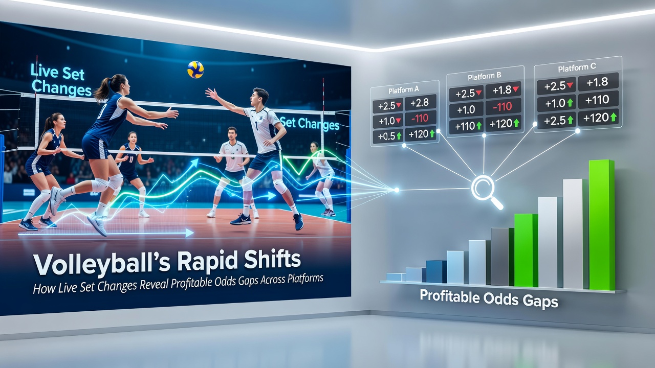 Live volleyball odds comparison dashboard highlighting set change discrepancies